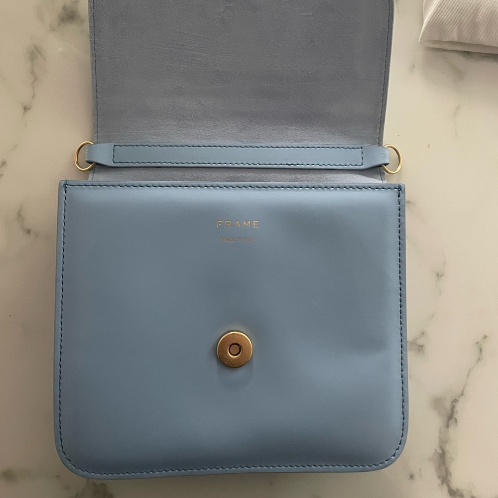 Frame Le Signature Mini Smooth Leather Crossbody Bag In Chambray Blue - Picture 4 of 9